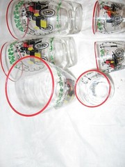 3 vintage Libbey drink glasses and 3 shot glasses Studebaker & Cadillac cars