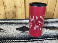 NWT Rae Dunn Red Stainless Steel Drink Koozie, Naughty or Nice, Christmas Gift