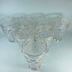 Federal Glass Set of 7 Colonial Iridescent Thumbprint 8oz Tumblers 1960s