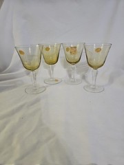 4 Vtg Cocktail Glasses Yellow With Clear Stem Made In Italy 5″