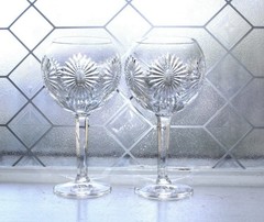 Two (2) Waterford Crystal 8″ MILLENNIUM HEALTH BALLOON TOASTING WINE GOBLETS