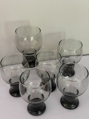6 Vintage Federal Glass SUNDOWN Smoke Gray Pedestal Goblets, Retro Barware 1960s
