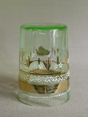 Antique Victorian Green UV Reactive Glass Drinks Tumbler – Hand Painted w/Gold