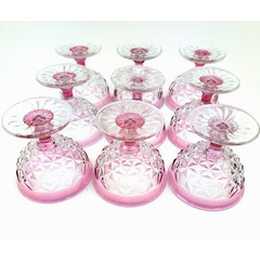 Vintage Indiana Glass Diamond Ruby Rim Fruit Dessert Pedestal Dish Set of 9