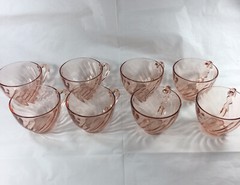 8 Vintage Arcoroc Luminarc Rosaline Pink Swirl Coffee Tea Cups Made In France