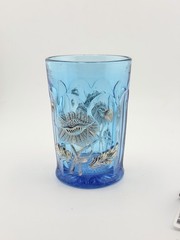 Antique Northwood Oriental Poppy Tumbler – Celeste Blue w/ Gold Gilt, c.1905
