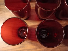 Vtg-12 Anchor Hocking Ruby Red Footed Juice Glasses 4.5″ Tall 2.75″ Wide MCM