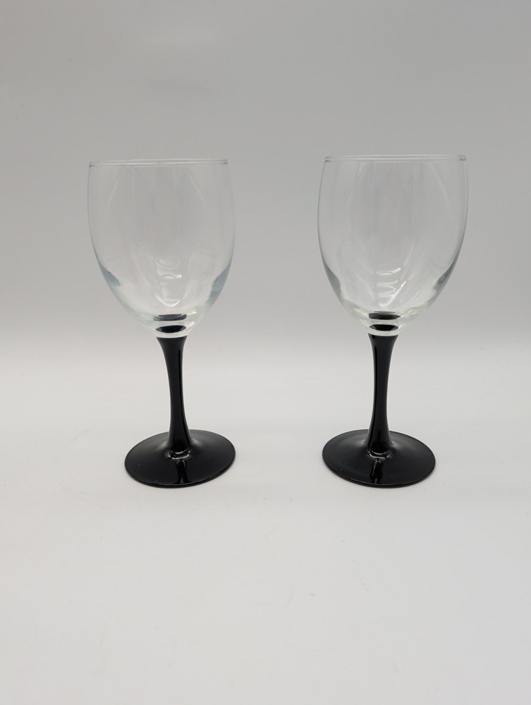2 Vtg Domino Water Goblets 7.25″ Black Stem