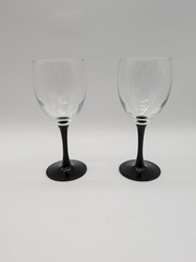 2 Vtg Domino Water Goblets 7.25″ Black Stem