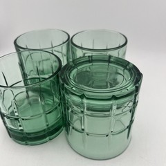 Set (4) Anchor Hocking Tartan Plaid Green Lowball Glasses Christmas Bar