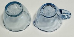 Blue Pattern Glass Vintage Cream Creamer and Sugar Bowl Set Scalloped Rim