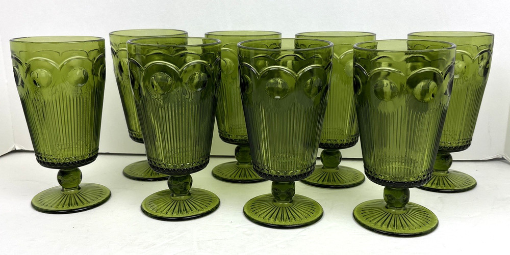 8 ~ VTG Bartlett Collins St Genevieve Green Goblets Manhattan Glasses Bullseye