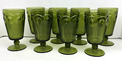 8 ~ VTG Bartlett Collins St Genevieve Green Goblets Manhattan Glasses Bullseye