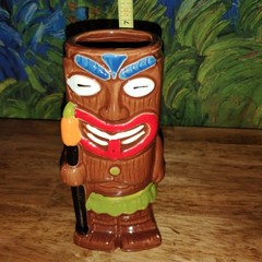 Hawaii Tiki Soul Ceramic Drink Mug Tumbler Glass Hunter with Spear