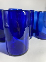 Cobalt Blue Tumblers Heavy Blow Glass Rough Pontil Set 7 No Chips