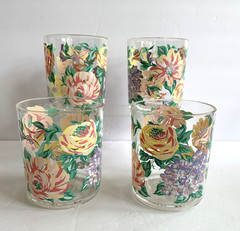 VINTAGE Acrylic DOUBLE OLD FASHION Floral Drinking Glasses Tumblers 14 OZ NEW
