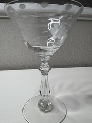 Clear Glass Stemmed Wine Goblet, Etched Floral Pattern Drinking Glass