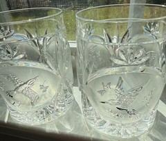 Saks Fifth Avenue Vintage Old Fashioned Crystal Hummingbird Glassware Great Gift