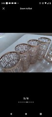 Vintage Mid Century Shoji Trellis Imperial Glass Gold Highball Tumblers Set (6)