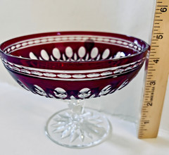 VTG Waterford Crystal Clarendon Ruby Red 6″ Compote Signed Cut to Clear Gift