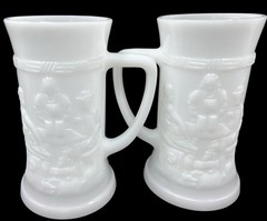 Set of 2 Vintage Federal Milk Glass Beer Mug Tankard Stein White Bar Tavern 10oz