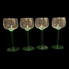 Cristal D’Arques-Durand 6 Green Emerald Stem Cordial Glasses Pedestal Glassware