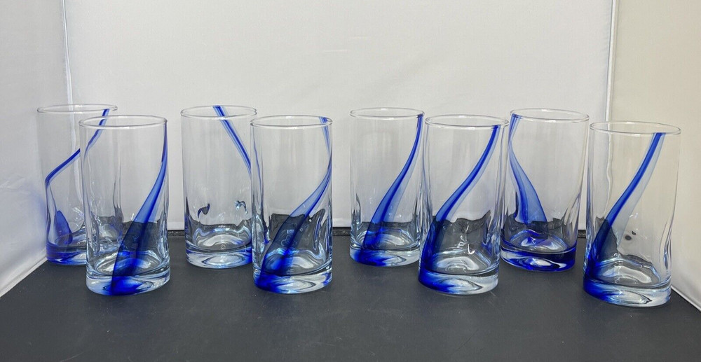 Set of 8 Libbey Blue Ribbon Impressions-Tumbler Glasses 6″ Great Condition FS