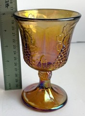 VTG Indiana Glass Harvest Grape Iridescent Carnival Glass Goblets, Set Of 6