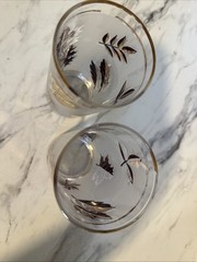 Vtg 70’s Glasses Frosted Gold Leaf Foliage Drinking Cups Set of 2 READ