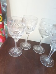American Cut Crystal Aristocrat Bohemian Glass Wine Goblets Set 4 Glasses