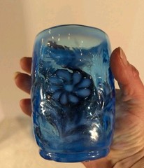 FENTON Vintage Cobalt Blue Daisy And Fern Opalescent Juice Glasses Set Of 6