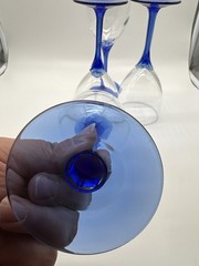 4 LIBBEY DOMAINE BLUE PETAL FACETED STEM 10oz WATER GOBLETS 8″ Cobalt 💙 EUC