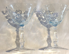 Vtg ’36-’43 Fostoria Blue Wavecrest 6oz Loop Optic Sherbet/Wine Glasses Lot of 2