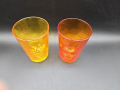 VTG MCM Hazel Atlas Set of 6 Thumbprint Coindot Glass Juice Cup Tumblers READ