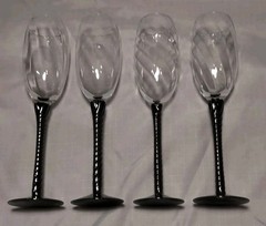Vintage Luminarc Black Twist Stem Hand blown Champagne Flute Glasses 9″ Set Of 4