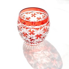 Edo Kiriko Glass Cup Small Shot Glasses For Sake Handmade Colored Glass 3oz Red