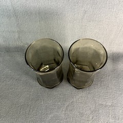 Set Of 2 Libbey Drinking Glasses Smoky Brown Clear Hexagon 5.5″ Tall Vintage