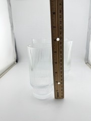 Set of 4 Ribbed Highball Glasses Clear Vintage Art Deco Style Tumblers 5.5”