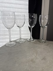 Set Of 4 Vintage Twisted Stem Wine Glasses 8″ Tall & 7.5″
