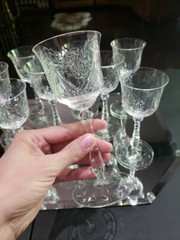 (11) Wine Goblets Glasses 6″ Elegant crystal Rock Sharpe? floral swag dots arch