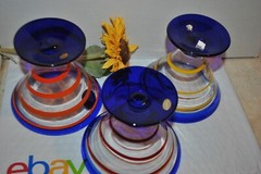 NEW Kosta Boda s/3 Royal Caribbean Blue Martini Glasses Yellow Orange Red Swirls