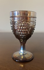 Antique Dugan Diamond Harvest Gold Amethyst Carnival Glass Wine Cordial