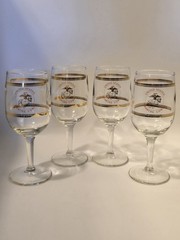 Vintage USMC Birthday Ball Wine Glasses -4 6″ Gold (EGA) Logo/Bands