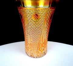Jain Carnival Glass India Marigold Beaded Spears Variant 4 5/8″ Flared Tumbler