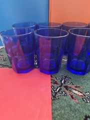Vintage Libbey Crisa Colbalt Blue Tumbler Glass 4.2″ Tall Set of 7