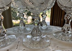 ELMIRA #17 AMERICAN BRILLIANT CUT GLASS WATER WINE GOBLETS (5) C.1903 6 3/4″H