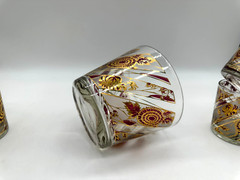 VTG Culver Gold Red Chrysanthemum Rocks Glasses Set of 4 With Ice Bucket Barware
