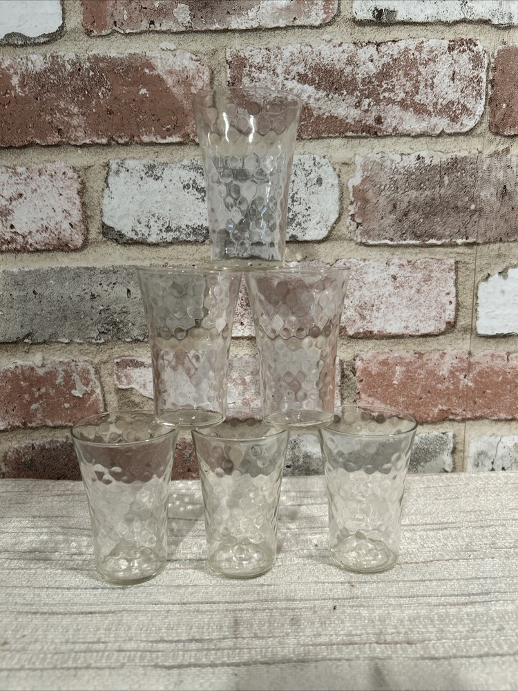 Lot Of 6 Dimpled Vintage Juice Glasses