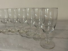 Set Of 8 Vintage Wine Glasses Petite Champagne Flutes Geometric Stems Column