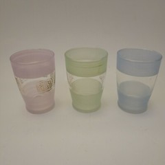 Vintage Pastel Frosted Juice Glasses Gold Atomic Mid Century MCM Set of 3